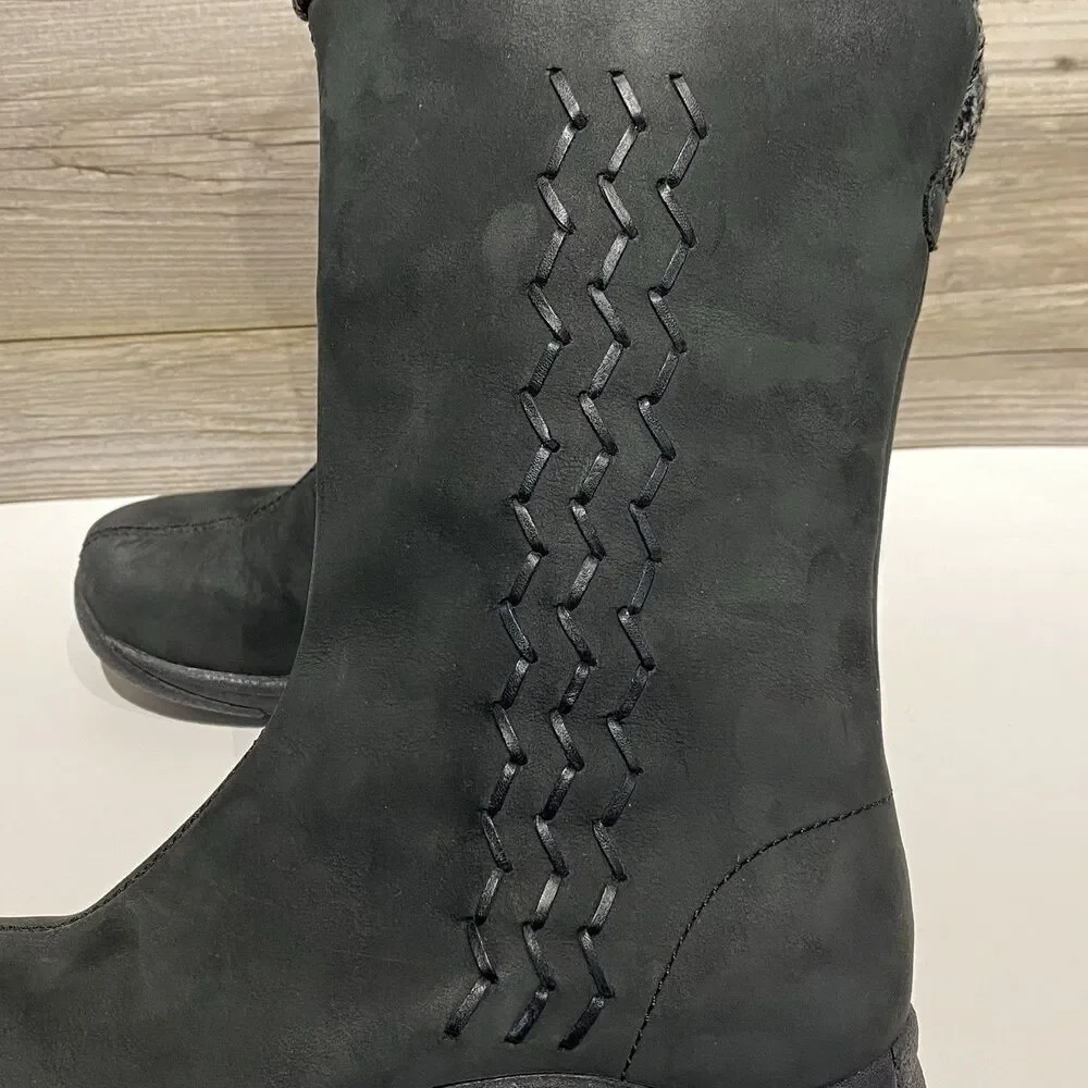Dansko Boots Black Nubuck Leather EU 36 US 5.5-6 Knit Trim Stitching Details Zip